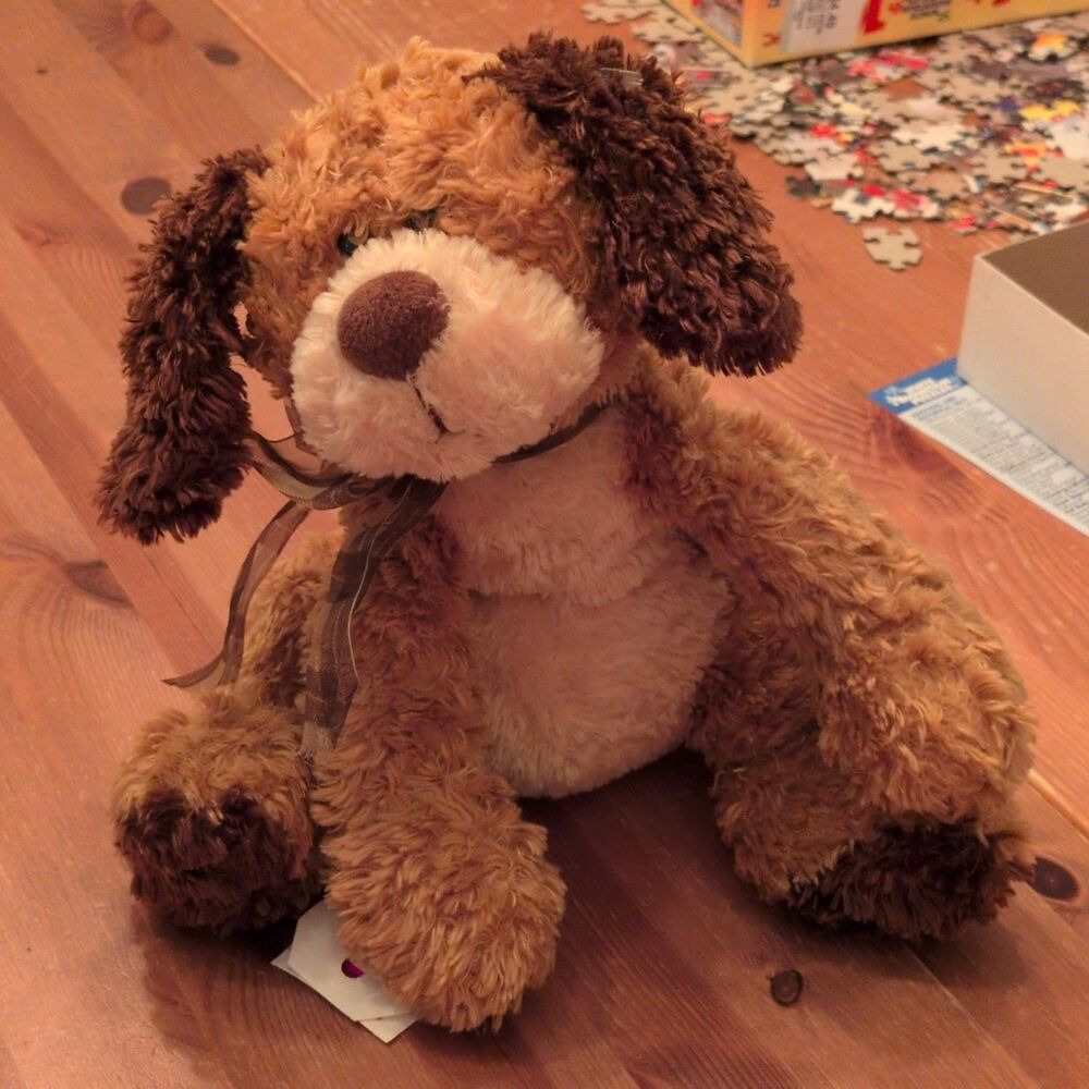 Gund Brown Dog Plush 9" Plaid Bow Soft Floppy Ears Cuddly Mix Breed Felix 15176